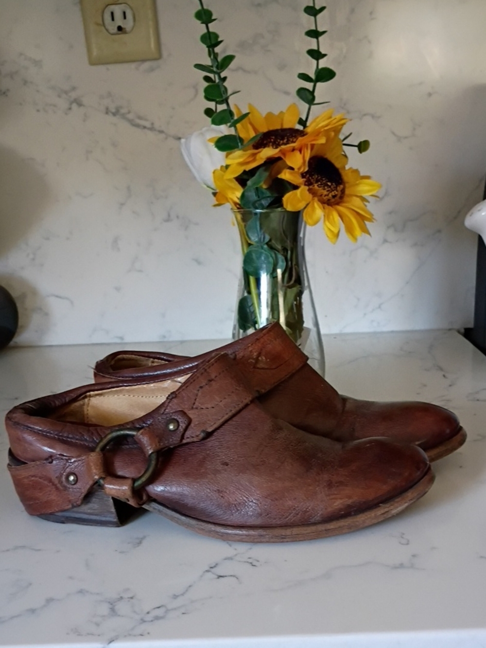 Frye Brown Leather Women's Western Clogs